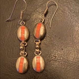 Silver and Coral Dangle Earrings